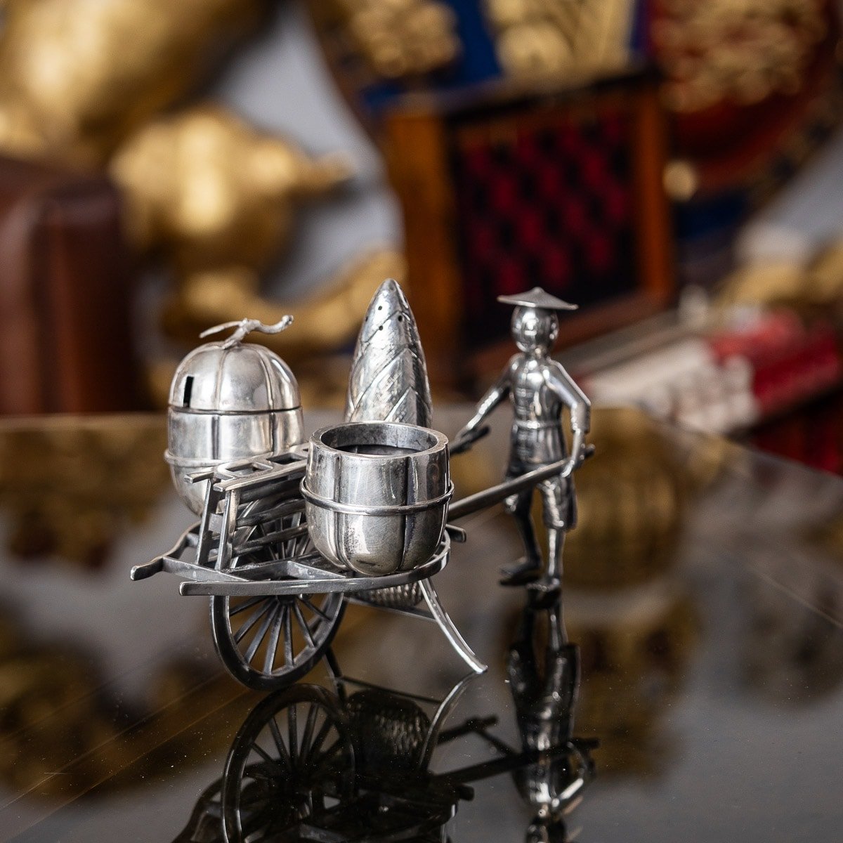 贈る結婚祝い SILVER SOLID EXPORT CHINESE 20thC ANTIQUE CONDIMENT c SET その他